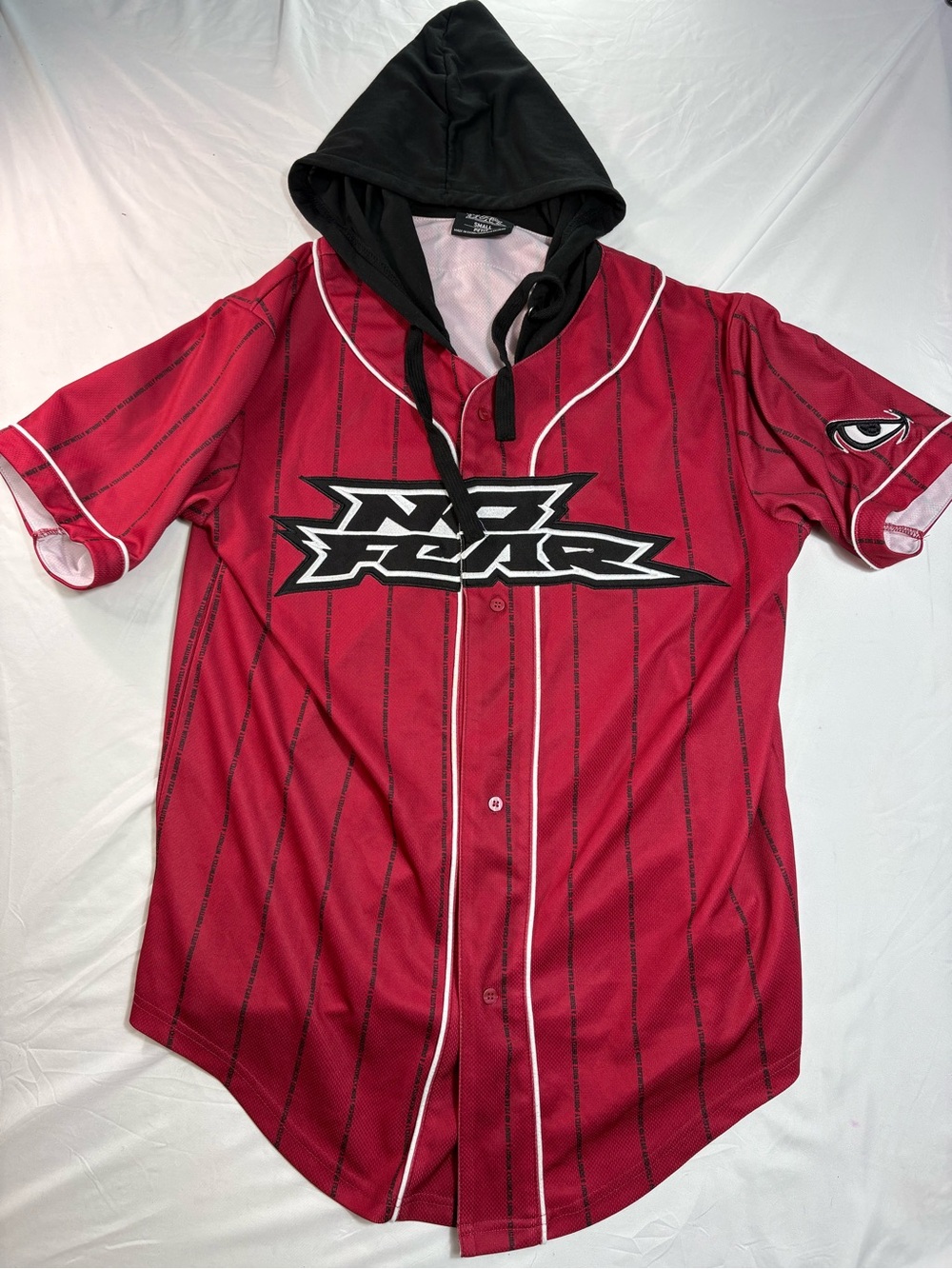 Y2K No fear red stripe eyes baseball shirt hoodie small